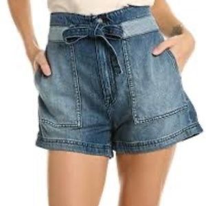 648D Hudson Jeans Belted Paperbag Waist Denim Shorts in Heatwave